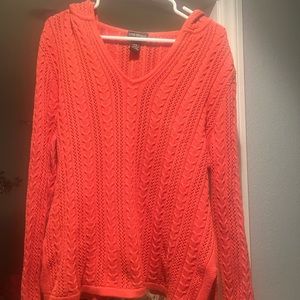 orange hooded cable knit sweater size 14/16